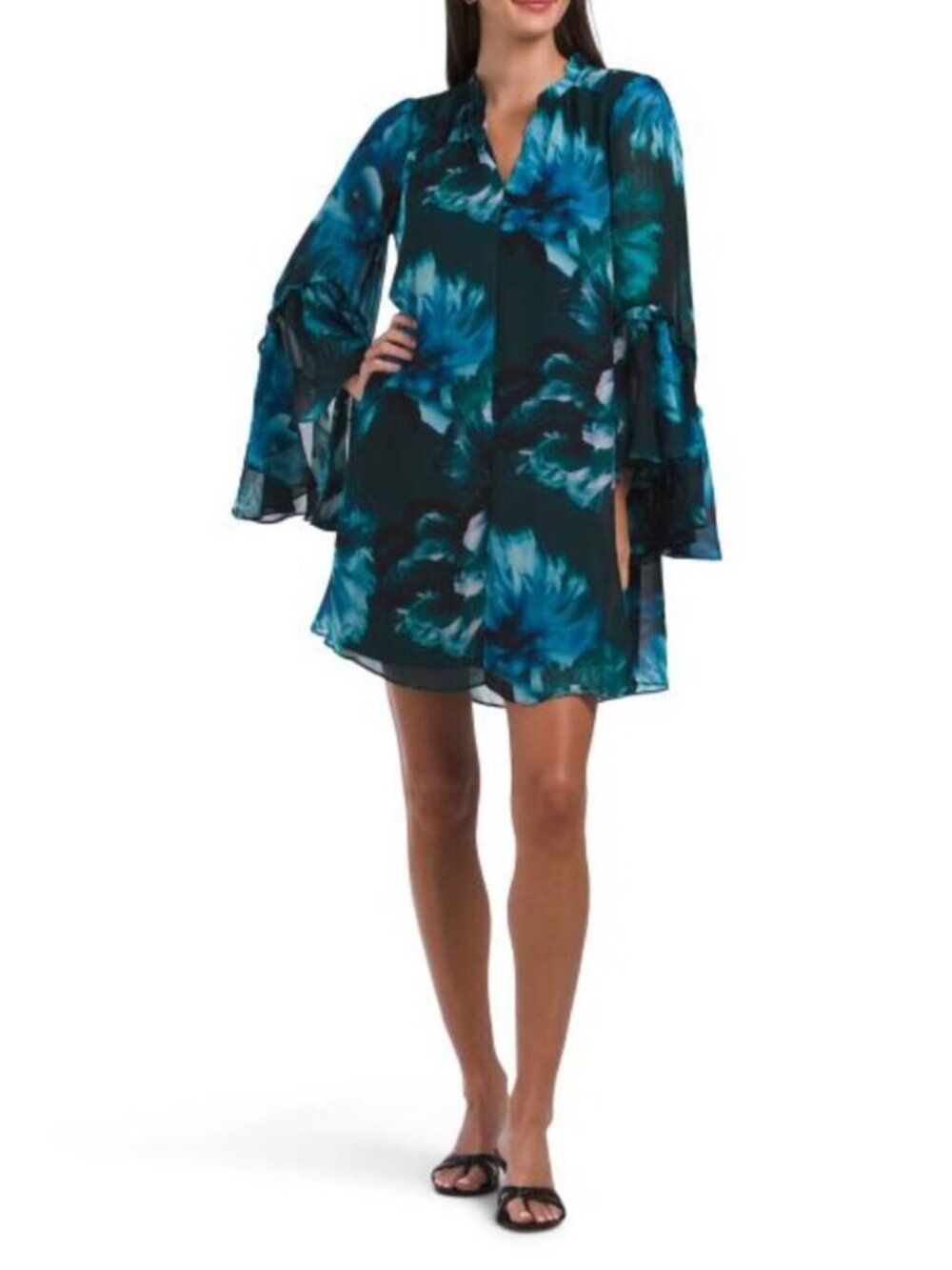 LONDON TIMES Ruffle Flounce Chiffon Mini Dress